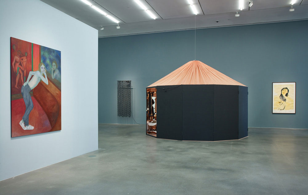 Installation view with works by Jill Mulleady, Jean Tinguely, Manon, and André Thomkins, courtesy Hauser&Wirth