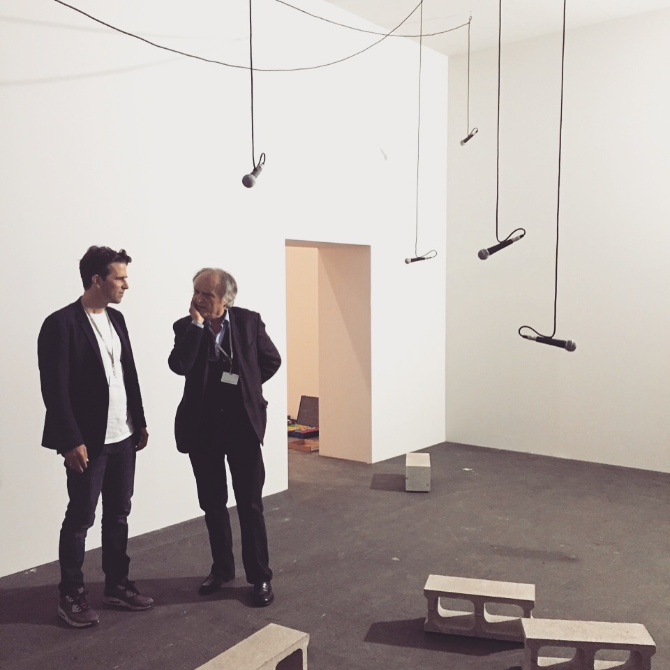 With Gilberto Zorio in his installation at Art Basel Unlimited, Basel, 2016