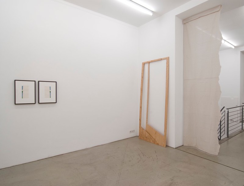 Installation view with works by Gedi Sibony and Matthew Higgs