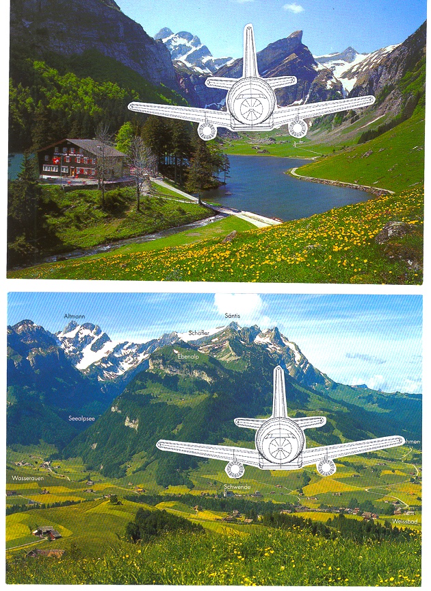 Plane landing in the Swiss alps, collage by Aleksandra Mir, 2003