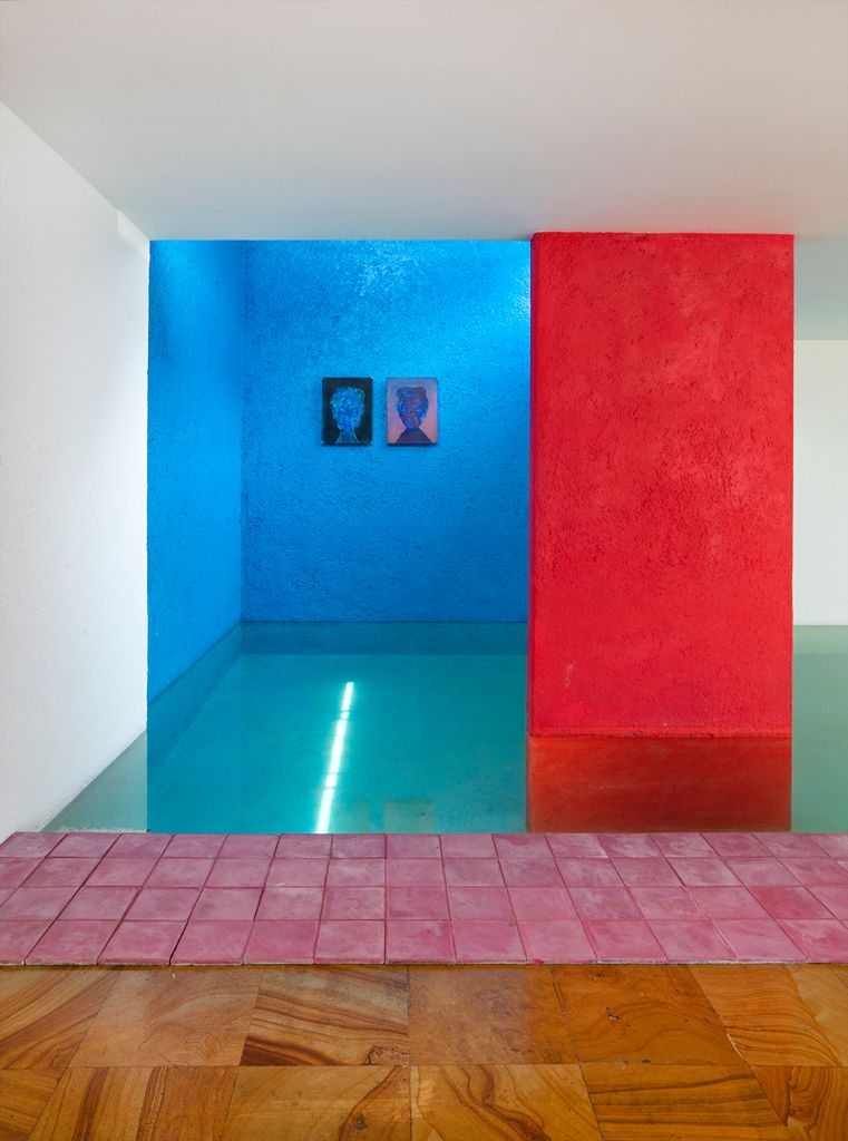 Installation view, Casa Gilardi, Mexico DF with paintings by Robert Janitz