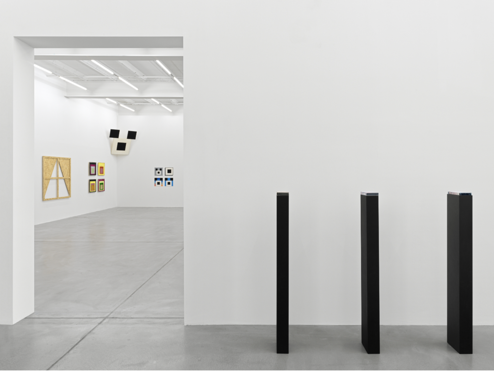 Installation view with works by Gina Fischli, Anton Bruhin, and Mitchell Anderson