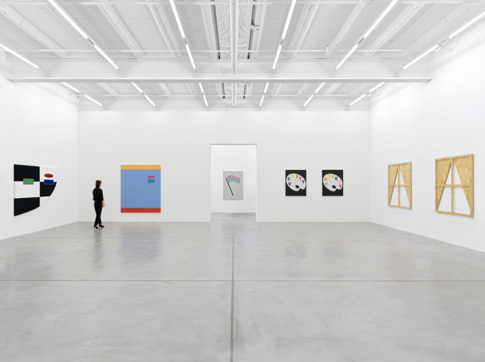 Installation view with works by Annamarie Ho, Jan Kiefer, and Gina Fischli