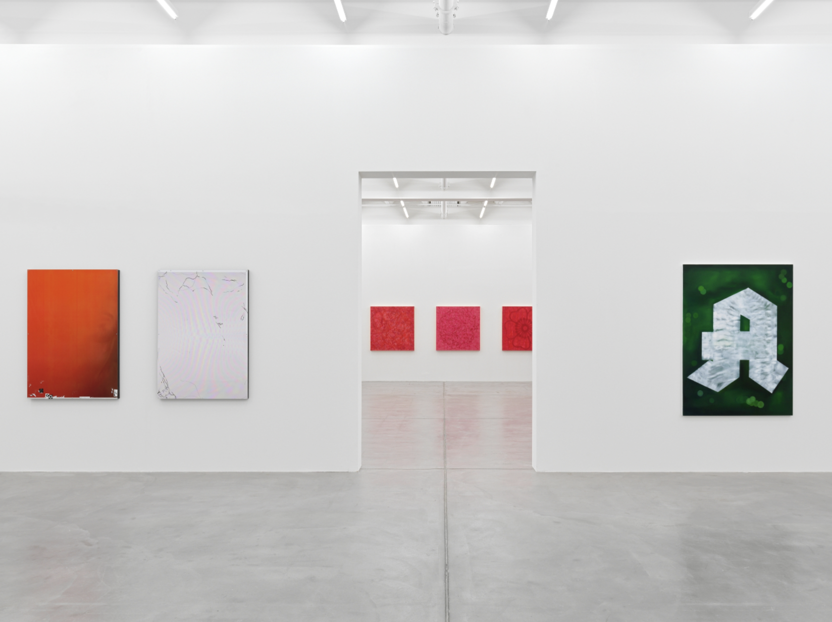 Installation view with works by Damien Juillard, Mitchell Anderson, and Laura Langer