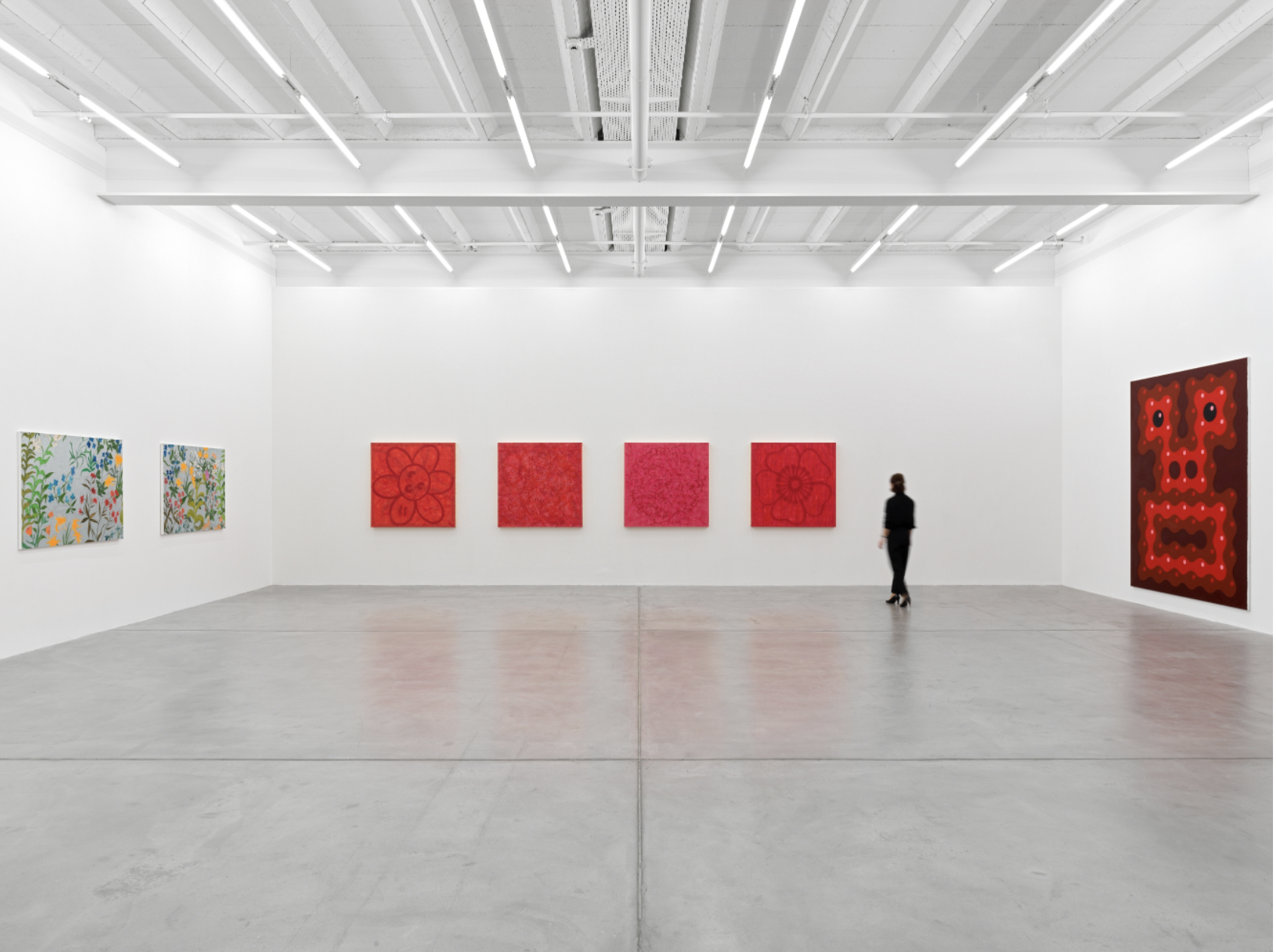 Installation view with works by Laura Langer, Mitchell Anderson, and Anton Bruhin