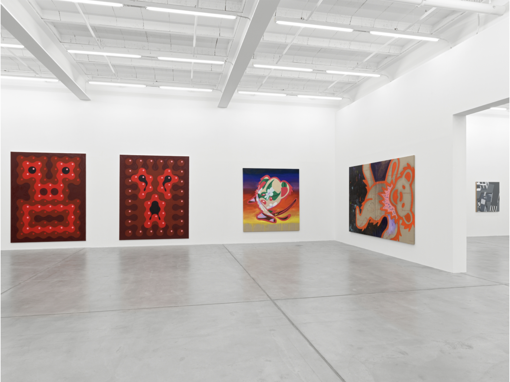Installation view with works by Anton Bruhin, Tina Braegger, and Othmar Farré